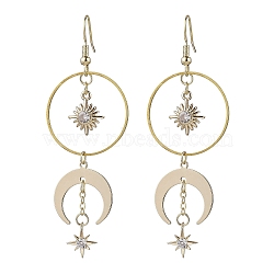 Brass with Cubic Zirconia Dangle Earrings, Moon & Star, Golden, 70x25mm(EJEW-TA00406)