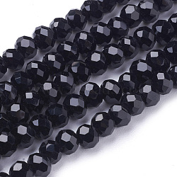 Glass Beads Strands, Faceted(32 Facets), Round, Black, 4mm, Hole: 1mm, about 98pcs/strand, 13.7 inch(EGLA-J042-4mm-08)