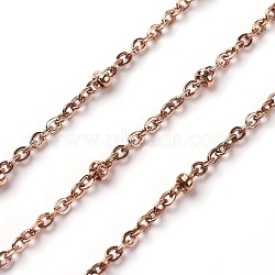 Ion Plating(IP) 304 Stainless Steel Cable Chains, Satellite Chains, with Round Beads, Soldered, with Spool, Flat Oval, Rose Gold, 2x1.6x0.5mm, about 32.8 Feet(10m)/roll(CHS-I001-06)