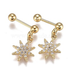 304 Stainless Steel Barbell Cartilage Earrings, with Clear Cubic Zirconia Star Charm, Golden, 16mm, Pin: 0.8mm, 12pcs/set(EJEW-H113-04G)