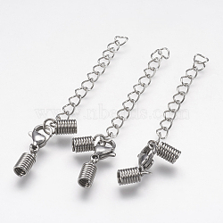 304 Stainless Steel Chain Extender, with Curb Chains, Cord Ends and Lobster Claw Clasps, Stainless Steel Color, 30mm, cord ends: 10.5x5.5mm, inner diameter: 4mm(STAS-K166-15P-D)