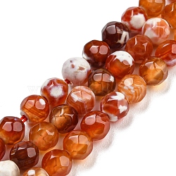 Dyed Natural Fire Crackle Agate Beads Strands, Faceted Round, Chocolate, 4mm, Hole: 0.8mm, about 94~95pcs/strand, 14.37~14.57 inch(36.5~37cm)(G-G007-01E)