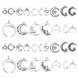 ARRICRAFT 4 Sets Tibetan Style Alloy Pendants Set, Moon, Antique Silver, 17~33.5x8~27.5x1.2~6mm, Hole: 1.5~3.8mm(FIND-AR0002-90)