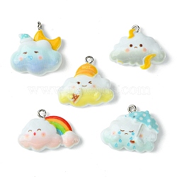 5Pcs 5 Colors Opaque Resin Pendants, Mixed Color, Cloud, 23x25x6.5mm, Hole: 2mm 1pc/color(RESI-FS0001-67B)