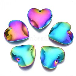 201 Stainless Steel Pendants, Cadmium Free & Nickel Free & Lead Free, Water Ripple, Heart, Rainbow Color, 21.5x22x3mm, Hole: 1.2mm(STAS-S119-068)