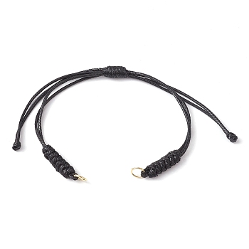 Adjustable Braided Eco-Friendly Korean Waxed Polyester Cord, with 304 Stainless Steel Open Jump Rings, for Link Bracelet Making, Black, 10-5/8 inch(27cm), Hole: 4.5mm
