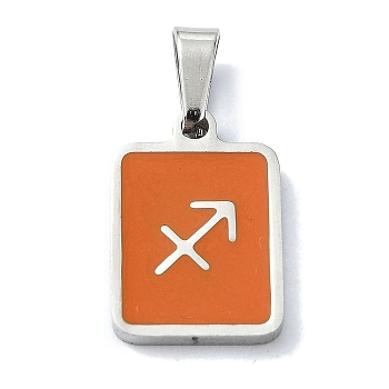 304 Stainless Steel Pendants, with Enamel, Stainless Steel Color, Rectangle with Constellation Charms, Sagittarius, 16x11x1.5mm, Hole: 5.5x3mm