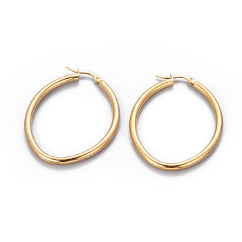 201 Stainless Steel Hoop Earrings, with 304 Stainless Steel Pin, Oval, Golden, 48x38.5x3mm, Pin: 1.4mm