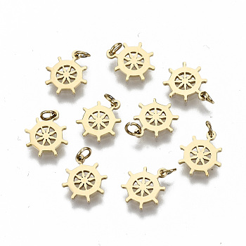 304 Stainless Steel Charms, with Jump Rings, Laser Cut, Helm, Real 14K Gold Plated, 9x7.5x1mm, Jump Ring: 3x0.4mm, 2.2mm inner diameter