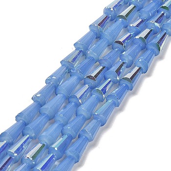 Baking Painted Glass Beads Strands, Imitation Opalite, Faceted, AB Color, Cone, Cornflower Blue, 4x8mm, Hole: 0.8mm, about 68pcs/strand, 21.85~22.05''(55.5~56cm)