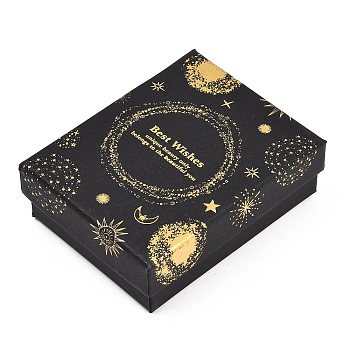 Gold Stamping Planet Cardboard Jewelry Packaging Boxes, with Sponge Inside, for Rings, Small Watches, Necklaces, Earrings, Bracelets, Black, Rectangle, 9x7x3.05cm