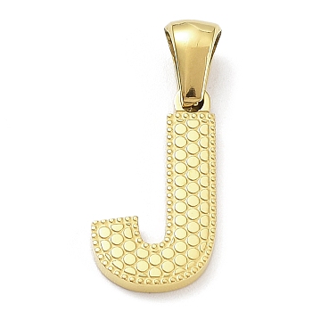 Ion Plating(IP) 316L Surgical Stainless Steel Pendants, Real 18K Gold Plated, Letter Charm, Textured, Letter J, 17x9.5x1.6mm, Hole: 3.5mm