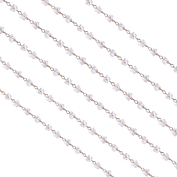 Clear Cubic Zirconia Chips Beaded Chains, with Copper Cable Chains, Soldered, Golden, 6mm, about 6.56 Feet(2m)/pc