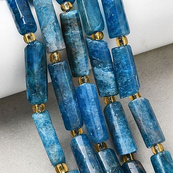 Natural Apatite Beads Strands, Column, with Seed Beads, 14~30x6.5~7.5x6.5~7.5mm, Hole: 1mm, about 13~15pcs/strand, 15.87''(40.3cm)~16.06''(40.8cm)