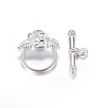 Tibetan Style Alloy Toggle Clasps, Lead Free and Cadmium Free, Silver Color Plated, Size: Flower: 18mm wide, 19mm long, Bar: 4mm wide, 24mm long, hole: 2mm