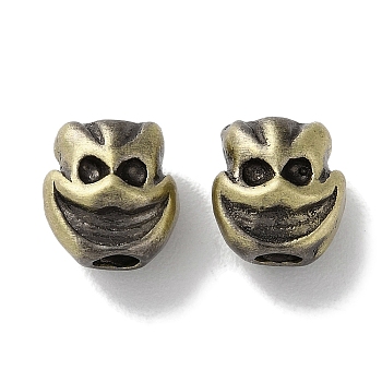 Tibetan Style Brass Beads, Cadmium Free & Lead Free, Skull, Antique Bronze, 10x9.5x8.5mm, Hole: 3mm