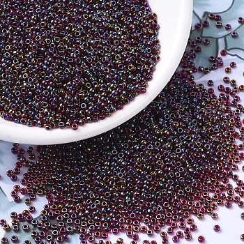 MIYUKI Round Rocailles Beads, Japanese Seed Beads, (RR367) Garnet Lined Ruby AB, 11/0, 2x1.3mm, Hole: 0.8mm, about 1100pcs/bottle, 10g/bottle
