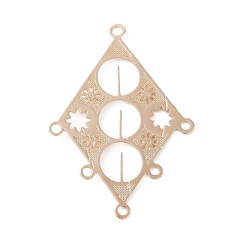 Brass Chandelier Component Links, Long-Lasting Plated, Etched Metal Embellishments, Rhombus, Light Gold, 32x22.5x0.3mm, Hole: 1.5mm & 1.2mm