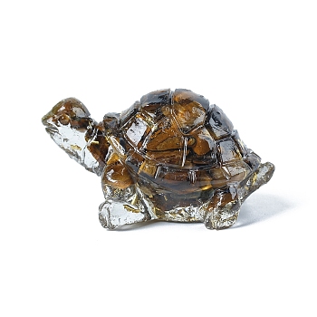 Resin Turtle Display Decoration, with Gold Foil and Natural Tiger Eye Chips inside Statues for Home Office Decorations, 50x30x27mm