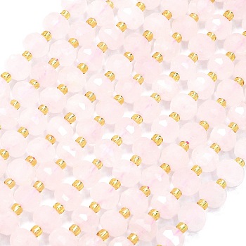 Natural Rose Quartz Beads Strands, with Seed Beads, Faceted, Lantern, 8~8.5x6.5~7mm, Hole: 0.6mm, about 44pcs/strand, 15.16''(38.5cm)