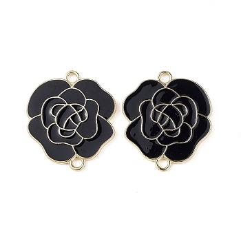 Spray Painted Alloy Connector Charms, Flower, Black, 34x29.5x2mm, Hole: 3mm