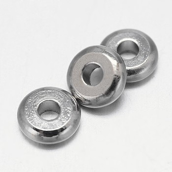 Flat Round Brass Spacer Beads, Platinum, 8x2mm, Hole: 2mm