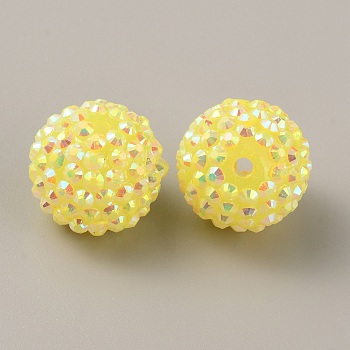Opaque Acrylic Beads, Berry Beads, with Rhinestone, Round, Yellow, 20x18mm, Hole: 3mm
