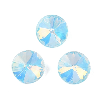 Glass Cabochons, Faceted, Cone, Cyan, 10x5mm, 45pcs/set