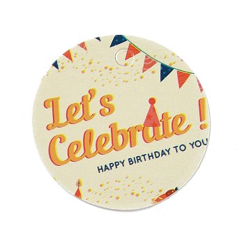 Happy Birthay Kraft Paper Gift Tags, Flat Round, Word, 3x0.02cm, Hole: 3mm, about 100pcs/bag