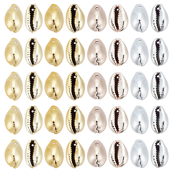 20Pcs 2 Colors UV Plated Freshwater Shell Pendants, Cowrie Shell Charms, Mixed Color, 17~21x11~13x8~10mm, Hole: 1mm, 10pcs/color