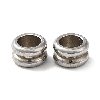 304 Stainless Steel European Beads, Large Hole Beads, Grooved Column, Stainless Steel Color, 10x6mm, Hole: 6.5mm