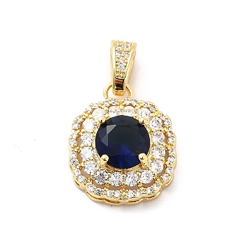 Brass Micro Pave Clear Cubic Zirconia Pendants, with Faceted Glass, Flower, Real 18K Gold Plated, 18.5x16x7mm, Hole: 6x3.3mm
