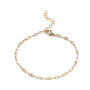 Ion Plating(IP) 304 Stainless Steel Dapped Link Chain Bracelets for Men Women, Golden, 7-1/8 inch(18cm)