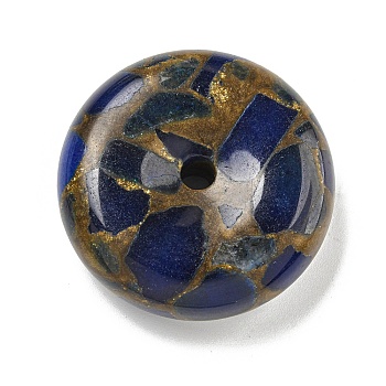 Synthetic Gold Clinquant Stone Pendants, Dyed, Flat Round Charms, Dark Blue, 40x12.5mm, Hole: 4.5mm