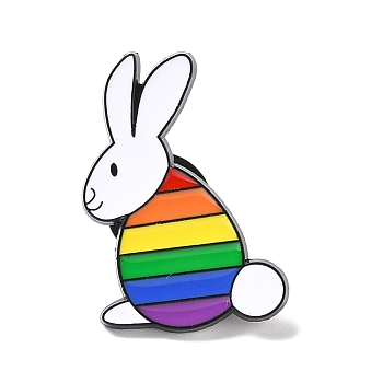 Rainbow Pride Rabbit Enamel Pin, Animal Alloy Badge for Backpack Clothing, Electrophoresis Black, Colorful, 28x19x2mm, Pin: 1mm