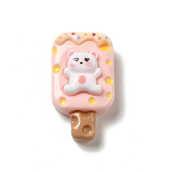 Opaque Resin Imitation Food Decoden Cabochons, Ice Cream with Bear, Pink, 29x16.5x9mm