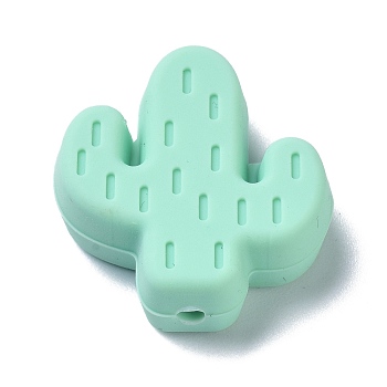 Silicone Focal Beads, Chewing Beads For Teethers, Cactus, Aquamarine, 25x23x8mm, Hole: 2.3mm