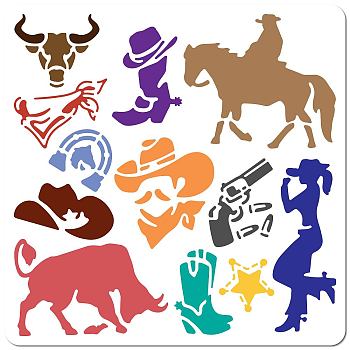 PET Plastic Hollow Out Drawing Painting Stencils Templates, Square, Cattle, 300x300mm