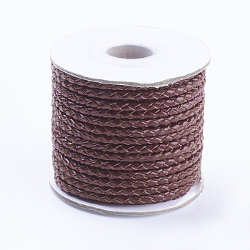 Round Braided Cowhide Cords, Dark Red, 3mm, about 10.93 yards(10m)/roll