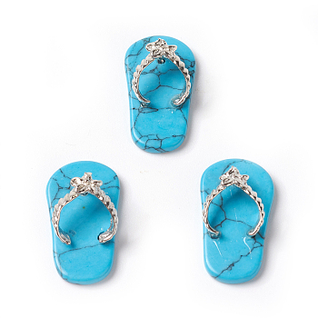 Synthetic Turquoise Pendants, with Platinum Tone Brass Findings, Flip Flops, Dyed, 22~24x12x7~8mm, Hole: 2mm and 5~7mm