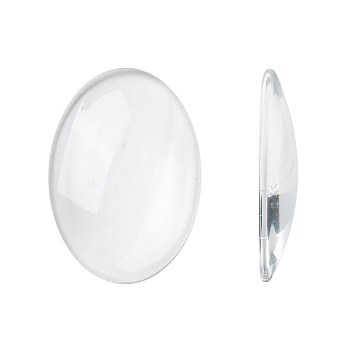 Transparent Oval Glass Cabochons, Clear, 35x25x6.5mm