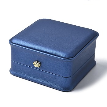 PU Leather Jewelry Bangle Gift Storage Boxes, Square with Resin Crown, Dark Blue, 9.4x9.4x5.15cm