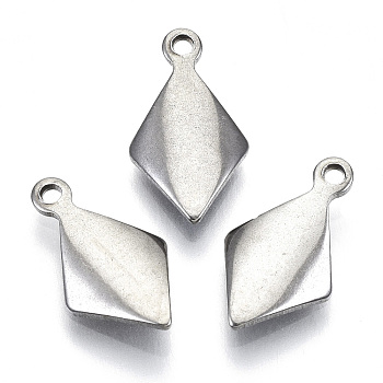 201 Stainless Steel Charms, Laser Cut, Rhombus, Stainless Steel Color, 14x8x2mm, Hole: 1.2mm