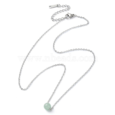 Natural Green Aventurine Round Bead Pendant Necklaces(NJEW-JN04551-04)-2