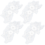 4Pcs Polyester Computerized Embroidered Appliques, with Rhinestone & Resin Bead, Flower, White, 263x131x6.5mm(DIY-CY0003-44)