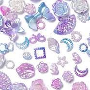 Gradient Color Opaque Resin Beads, Flower & Leaf & Butterfly, Mixed Shapes, Violet, 10~20x10~30x2~7mm, Hole: 1.8mm(RESI-Q221-01A)