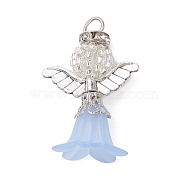 Alloy & Glass Seed Beads, with Transparent Frosted Acrylic Flower Pendants, Angle, Light Steel Blue, 36x24x18mm, Hole: 4x3mm(PALLOY-MZ00277-03)