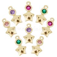30Pcs Brass Micro Pave Cubic Zirconia Pendants, Real 18K Gold Plated, Star, Mixed Color, 10x5.5x2mm, Hole: 0.8mm(ZIRC-BBC0001-36)