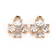 Brass Micro Pave Clear Cubic Zirconia Charms, Nickel Free, Clover, Real 18K Gold Plated, 11.5x8.5x4mm, Hole: 1.2mm(KK-S360-142-NF)