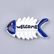 Resin Cabochons, Fishbone with Word Welcome, Blue, 20x34x5.5mm(CRES-T013-42B)